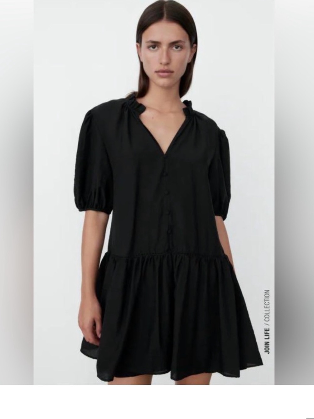 Zara Black Puff-Sleeve Mini Dress